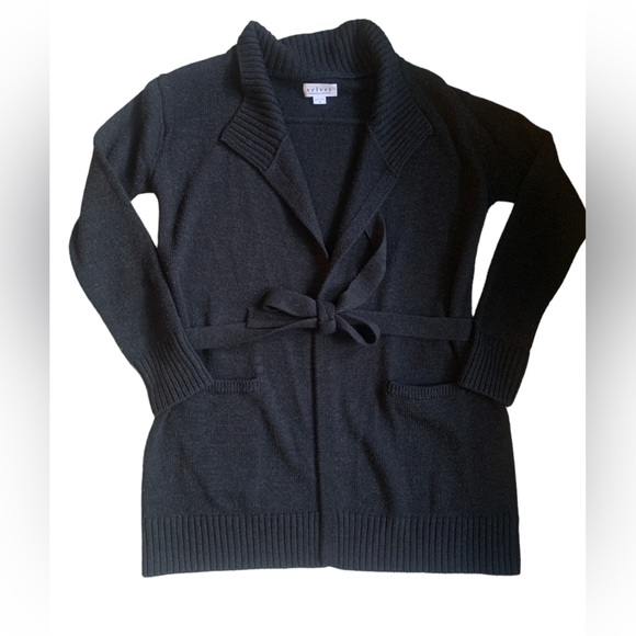 Velvet by Graham & Spencer Sweaters - Velvet Graham Spencer Womens Sweater Charcoal Wool Blend Belted Cardigan Long M